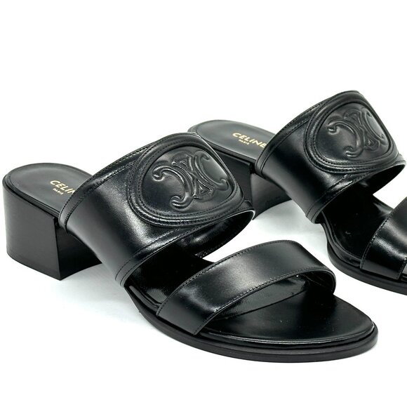 CELINE Appoline Lambskin Leather 40 Mule Slide Sandals Heels Triomphe Logo - Picture 8 of 13